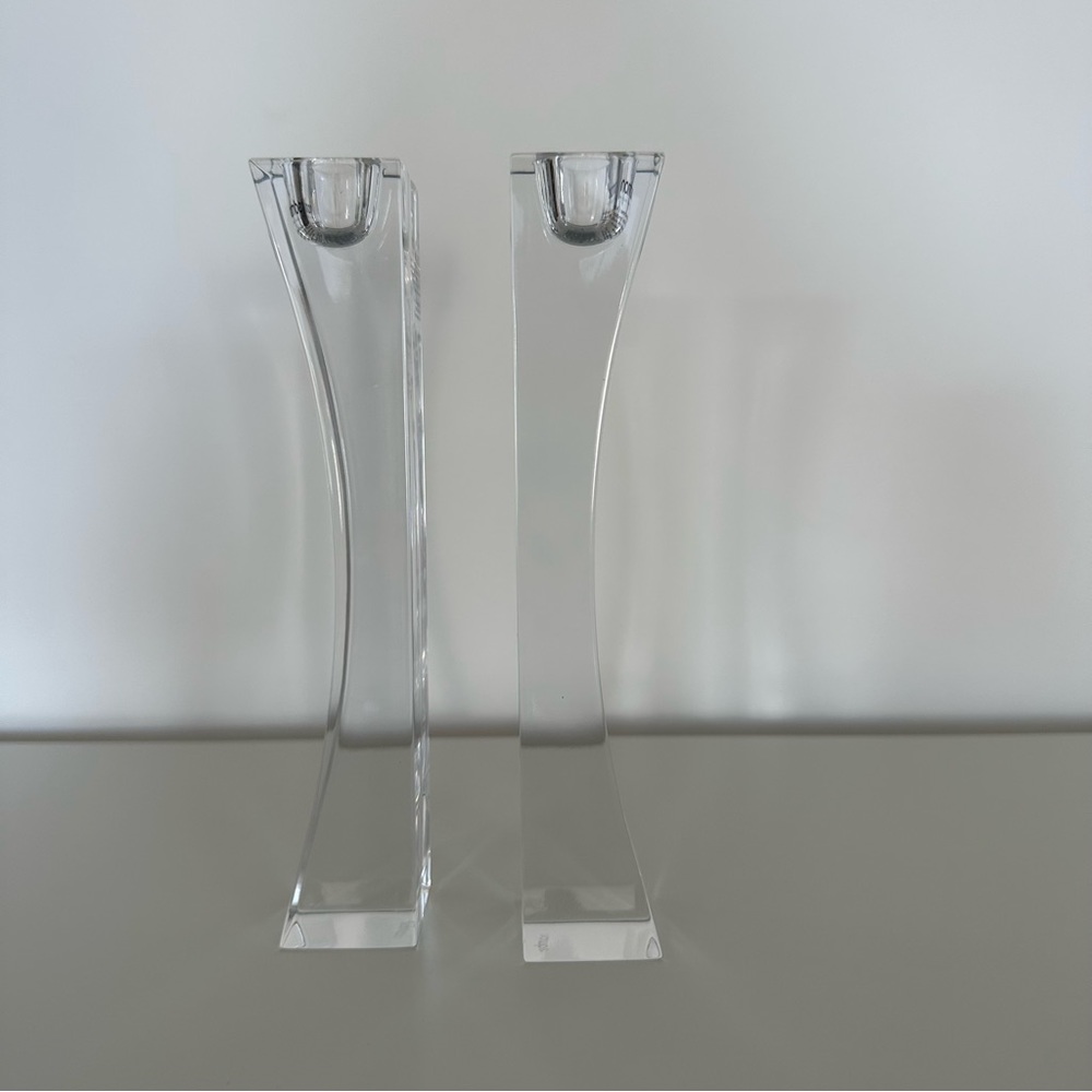 Nambé Pair of Leaded Crystal Kissing Taper Candle Holders 7" height
